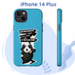 Custom iPhone 14 Plus case with pet boss design and motivational message "Remember That You Are Awesome" in blue.