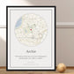 Custom cat memorial street map tribute with personalized locations and heartfelt message for a cherished pet named Archie.