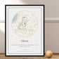 Personalized dog memorial street map with custom line art and heartfelt message.