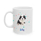 Personalized pet photo mug featuring a cute puppy named Jacky, perfect for celebrating pet anniversaries with every morning coffee.