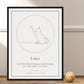 Personalized cat star map print with custom illustration and text, featuring a playful silhouette and special date.