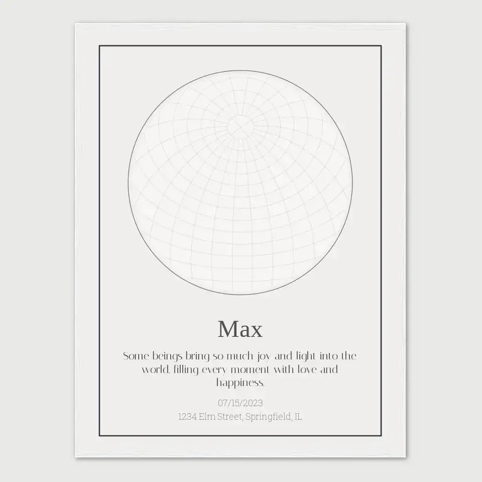 Personalized dog loss star map with dog's name Max and a heartfelt message, capturing the night sky for remembrance.