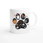 Personalized Halloween ceramic mug with playful ghost, black cat, pumpkin, and skeleton designs, perfect for Halloween 2024.