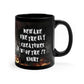 Personalized black cat Halloween coffee mug featuring spooky scene with pumpkins and text "Beware the Unholy Creatures of the Night"