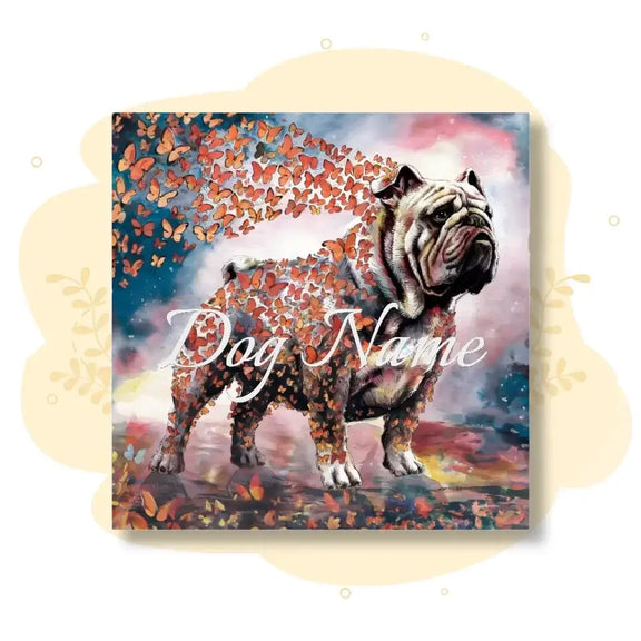 English Bulldog Watercolor Painting with Butterflies, Wings of Life Series, Dog Wall Art for Home Decor