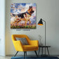 German Shepherd watercolor art with butterflies, personalized dog print, displayed in modern living room.