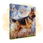 German Shepherd watercolor print with butterflies, capturing strength and gentleness in artistic brushstrokes from the Wings of Life Series.