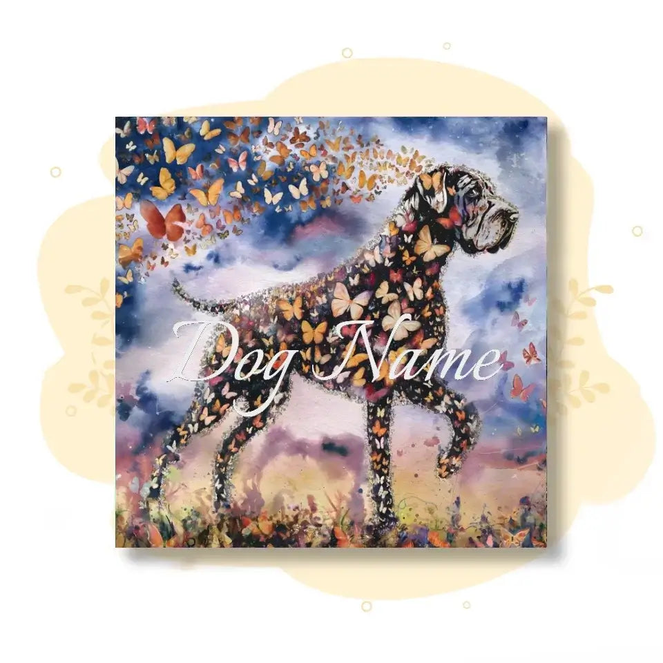 Great Dane watercolor canvas with butterflies, symbolizing life and remembrance, from the Wings of Life Series.