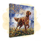 Irish Setter dog watercolor canvas with butterflies from Wings of Life Series, showcasing vibrant colors and energetic elegance.