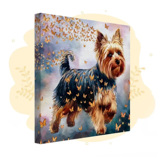 Yorkshire Terrier Watercolor Portrait Canvas with Butterflies – Home Decor Art from Wings of Life Series