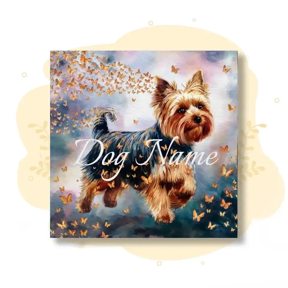 Yorkshire Terrier watercolor portrait canvas with butterflies from Wings of Life Series - ideal home decor or gift.