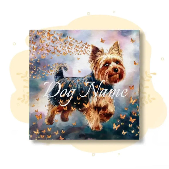 Yorkshire Terrier watercolor portrait canvas with butterflies from Wings of Life Series - ideal home decor or gift.