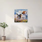 Beagle Watercolor Dog Canvas Painting with Butterflies in Living Room Decor