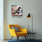 Watercolor Doberman art print with butterflies, customizable with dog’s name, displayed on a wall above a yellow chair.