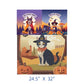 Personalized Halloween garden banner with dogs in costumes and a cat with pumpkins, measuring 24.5" x 32".