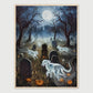 "Ghostly dogs in a graveyard under full moon - Halloween Spirits Framed Poster"