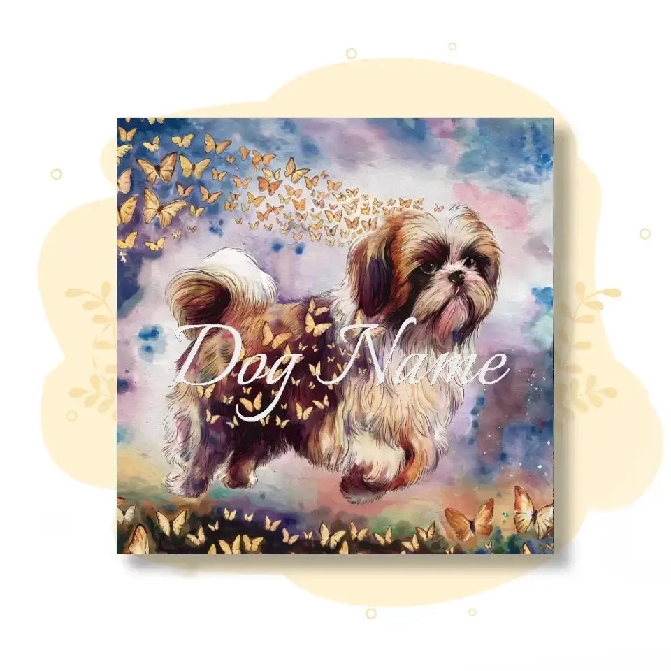 Shih Tzu watercolor painting with butterflies from Wings of Life Series adding warmth and art to space