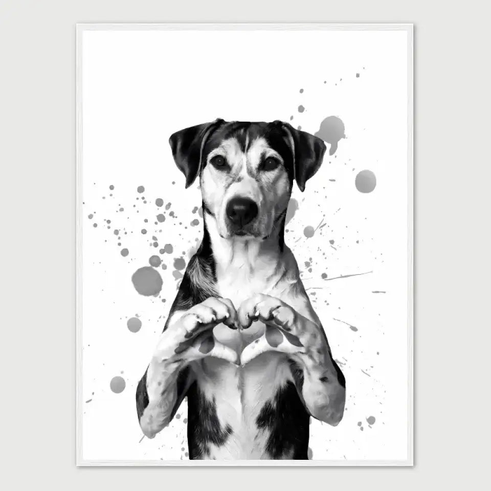 Elegant framed print of a dog forming a heart with its paws, symbolizing love and loyalty, from the Canine Love collection.