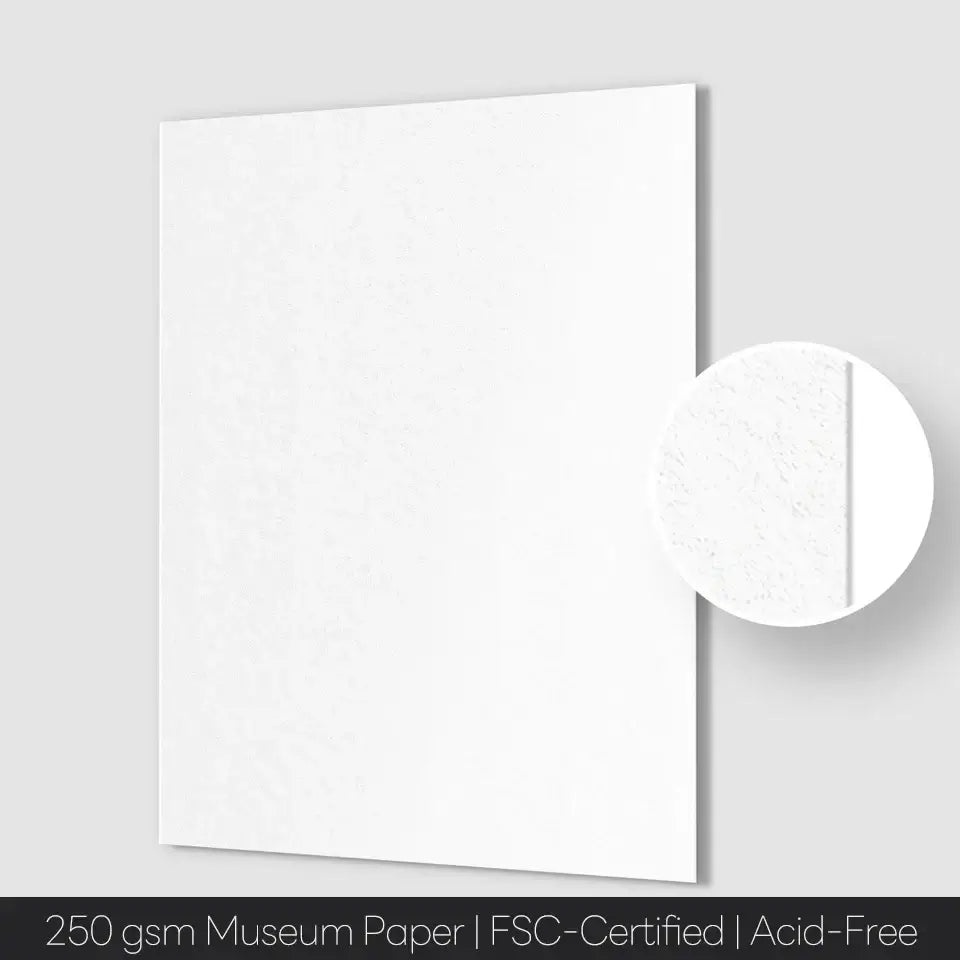 250 gsm acid-free museum paper close-up with FSC certification