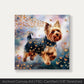 Yorkshire Terrier watercolor portrait canvas with butterflies, capturing elegance and playfulness in soft colors for home decor.