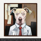 Dog in a suit framed print, part of Dog's Journey series, unique wall art for home decor by Meraki Pet, FSC-certified paper.