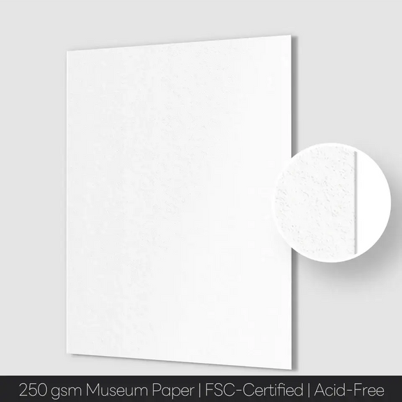 Close-up of 250 gsm acid-free FSC-certified museum paper texture