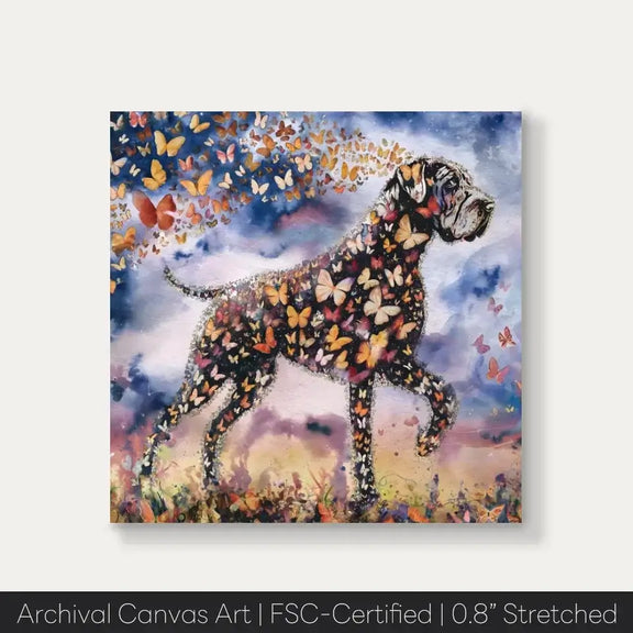 Great Dane watercolor canvas with butterflies from "Wings of Life Series," a remembrance gift symbolizing eternity and elegance.