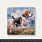 Beagle watercolor canvas painting with butterflies, showcasing the playful nature and vibrant beauty of the "Wings of Life Series."