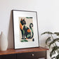 Matisse-style elegant cat art print with bold colors on a framed museum-grade paper, displayed on a wooden table with decor.