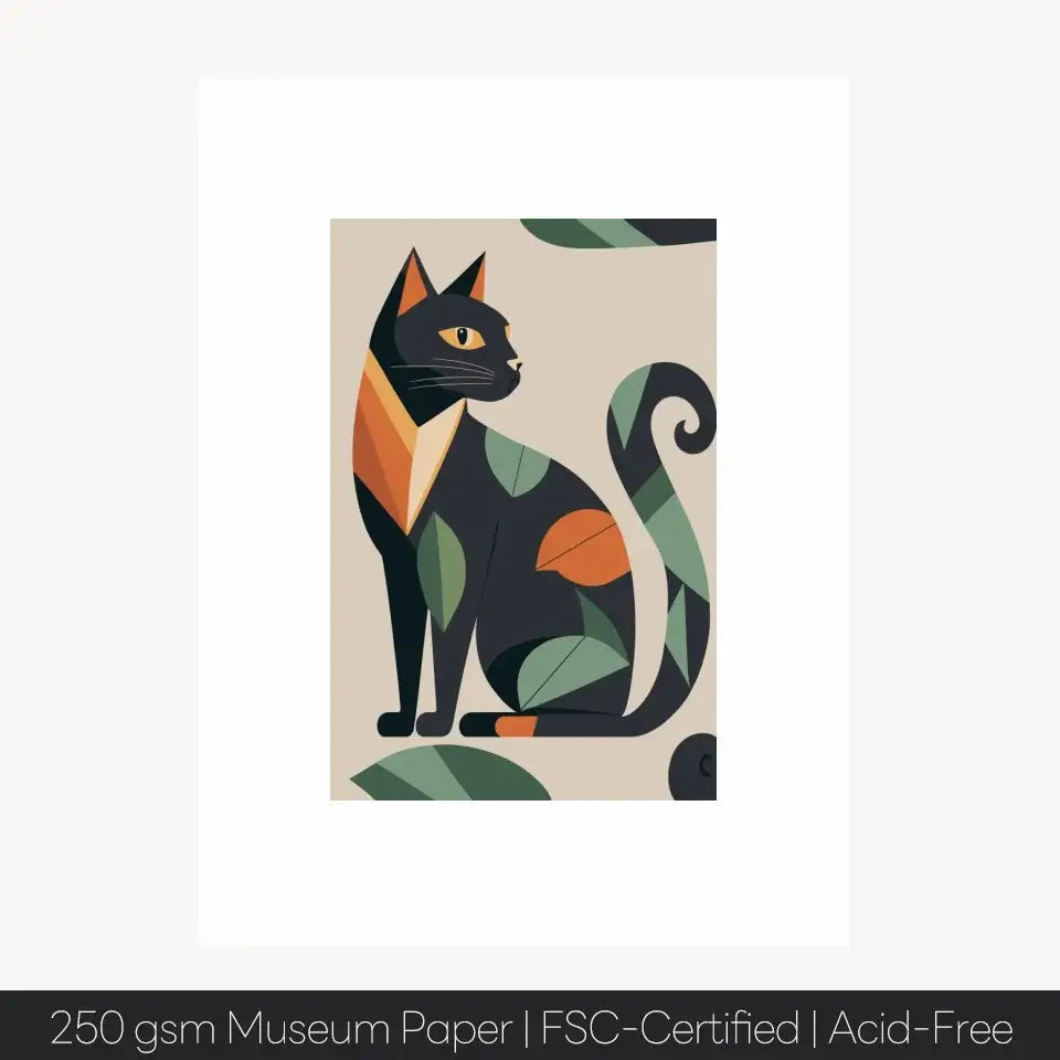 Matisse-style elegant cat print on museum-grade paper, showcasing bold colors and graceful design for a modern art touch.