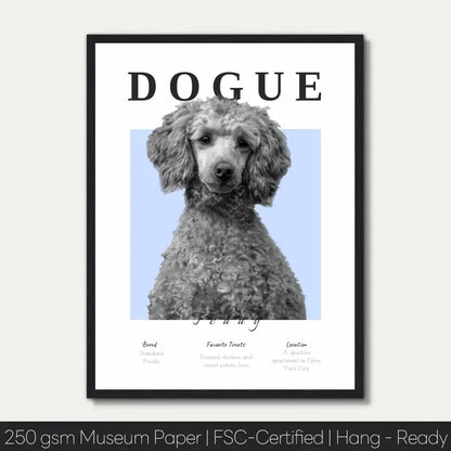 Personalized Dogue dog portrait in stylish monochrome design, featuring custom pet art on 250 gsm museum paper, home decor ready.