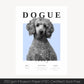 Personalized monochrome dog portrait on museum paper, titled 'Dogue'; elegant pet art for home decor or gifts.