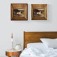 Dog and pheasant art prints on wall above bed, showcasing nature-inspired home decor.